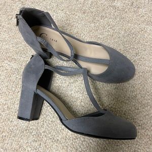 Gray Suede block heels